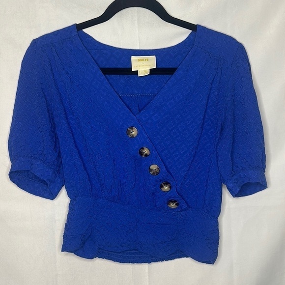 MAEVE BY ANTHROPOLOGIE BLUE BUTTON CROP TOP (SIZE 4) - Picture 1 of 8